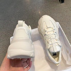 Elegant Women's Sneakers Lace Up Thick Platform Casual Shoes Leather Comfortable Walking Footwear Fashion New Lightweight Casual Everyday Walking Fashion Sneakers